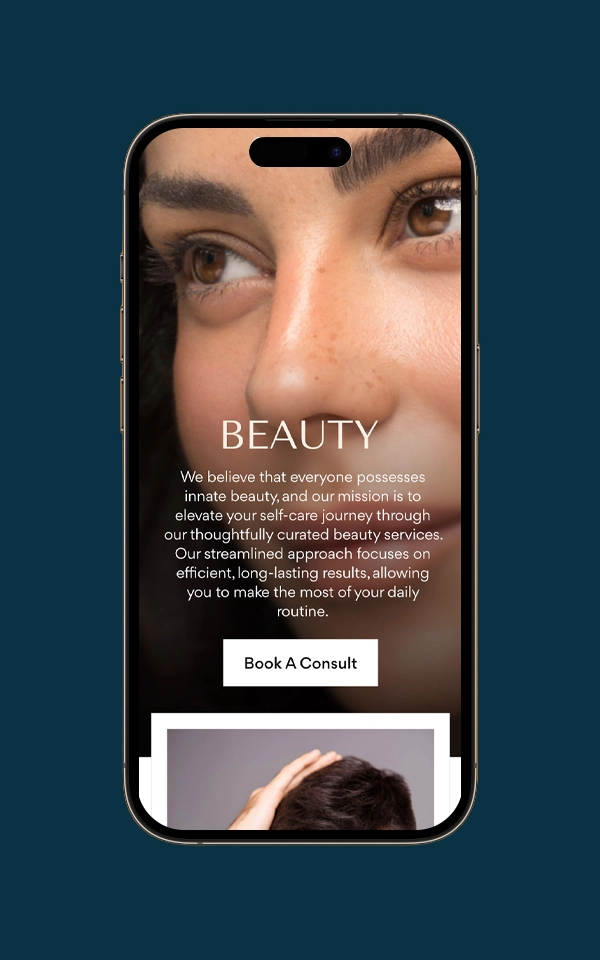 Mobile phone displaying Lumera’s “Beauty” section from the website