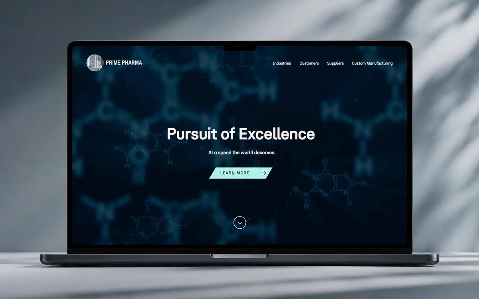 Prime Pharma case study preview Prime Pharma website presented on a laptop