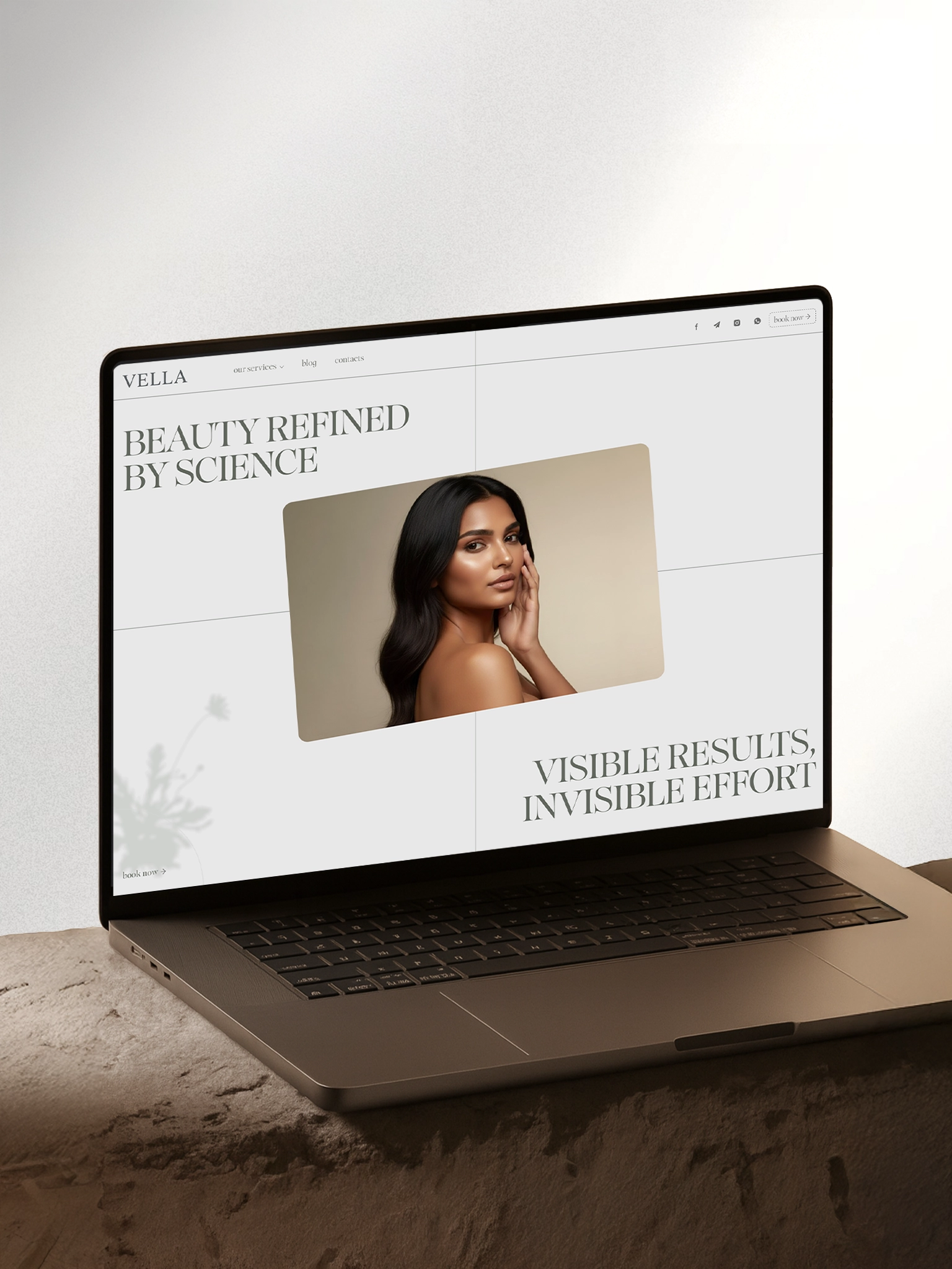 A refined, science-backed skincare experience presented through a minimal digital interface. Vella blends clinical precision with effortless beauty to create a confident, modern brand presence.