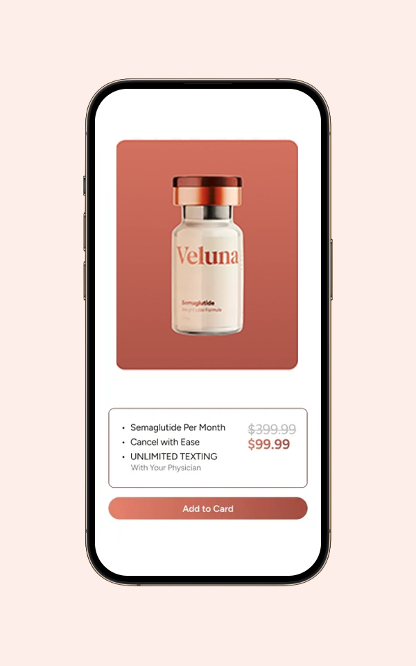 Full-length scroll of Veluna's homepage with user testimonials, treatment info, and doctor-backed program highlights.